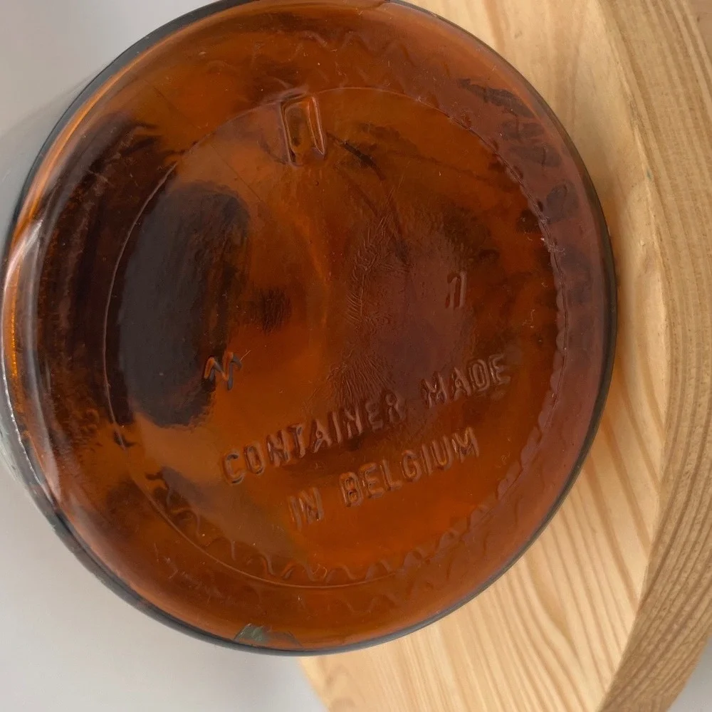 Vtg Belgian Amber Glass Jar Bubble Lid Hand Painted Daisy Storage Mid Century